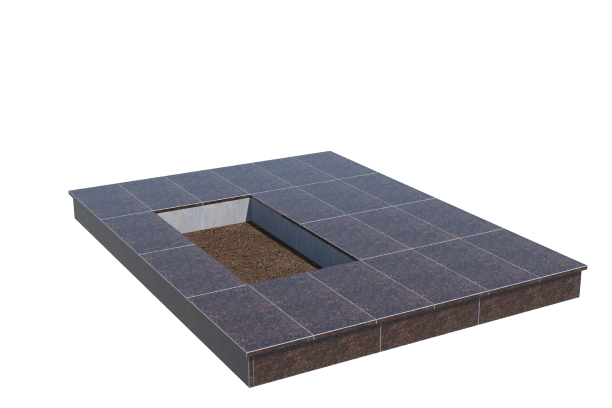 Площадки на могилу в Сургуте | Площадка с вертикальной (15 см) облицовкой Дымовским гранитом (под цветник)