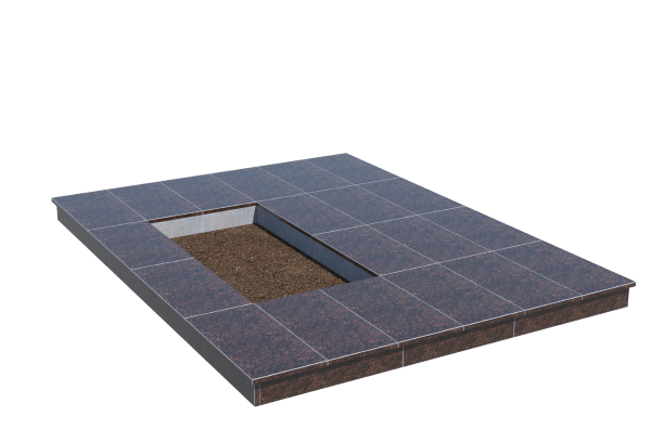 Площадки на могилу в Сургуте | Площадка с вертикальной (10 см) облицовкой Дымовским гранитом (под цветник)