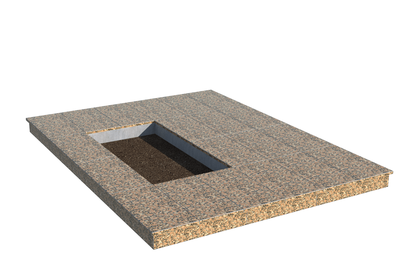 Площадки на могилу в Сургуте | Площадка с вертикальной (10 см) облицовкой Южно-Султаевским гранитом (под цветник)